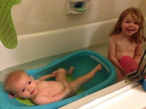 The first double-bath.  When we took out Juliet, Hailey hopped right into the Whale tub...