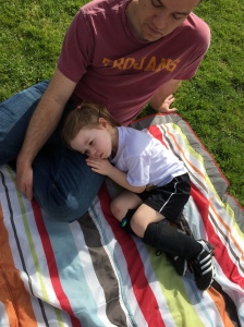 Hailey got tired after the game and probably overwhelmed.  Some snuggling with Daddy was in order.